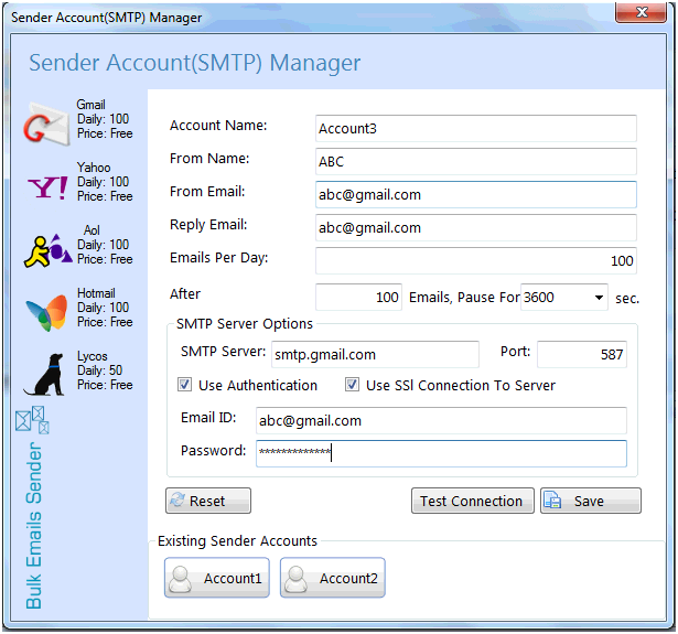 Create Sender (SMTP) Account